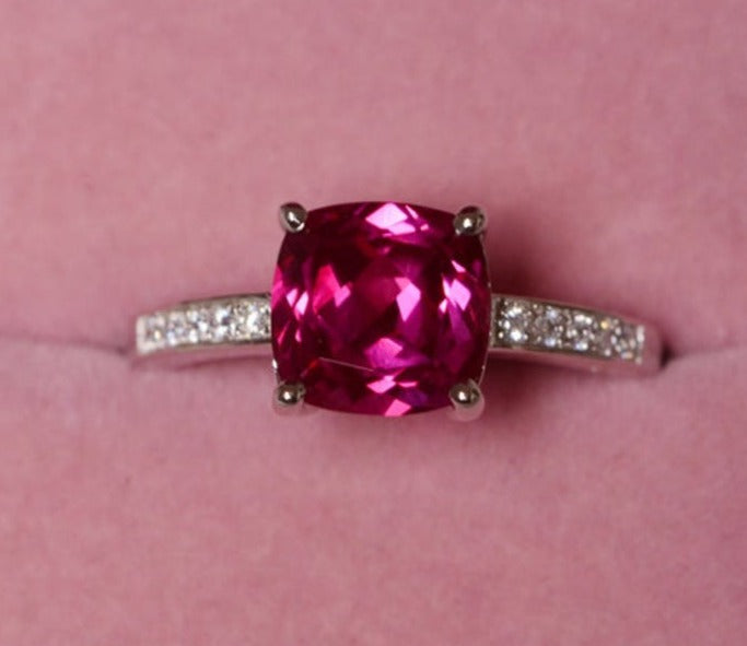 1 CT Cushion Cut Red Ruby Diamond 925 Sterling Silver Women Engagement Ring