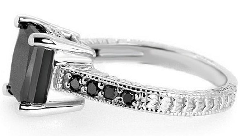 2 CT Princess Cut Black Cubic Zirconia Diamond 925 Sterling Sliver Women Engagement Ring