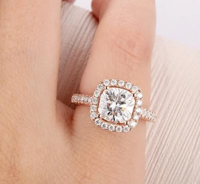 2 CT Cushion Cut Diamond 14k Rose Gold Over Women Halo Anniversary Gift For Her - atjewels.in