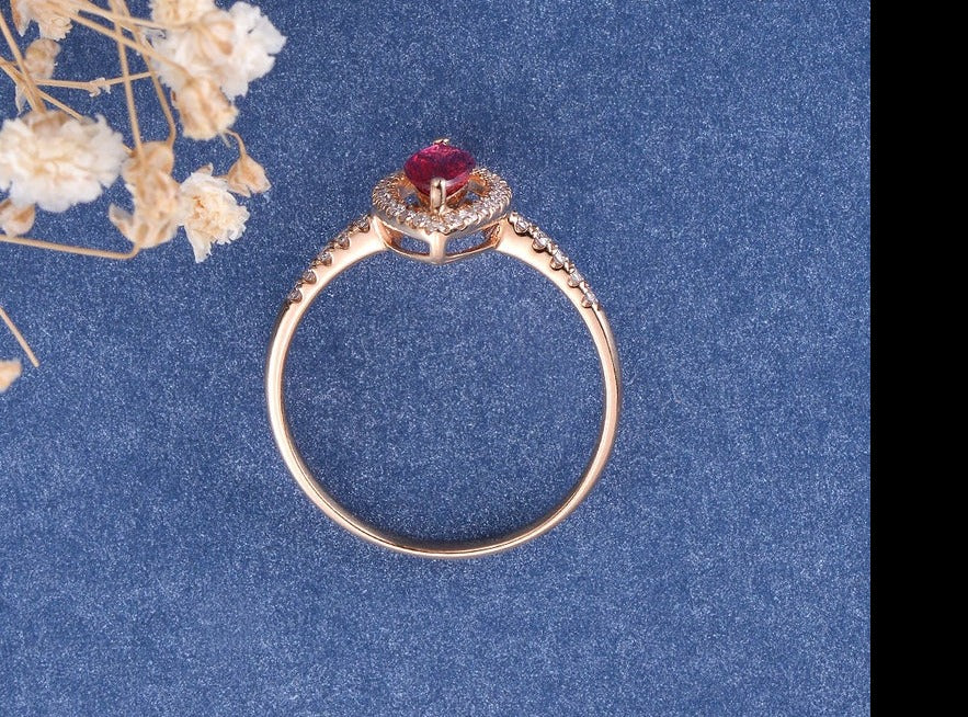 1.50 Ct Marquise Cut Red Ruby Rose Gold Over On 925 Sterling Silver Halo Anniversary Gift Ring