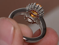 2 CT Oval Cut Citrine Yellow Diamond 925 Sterling Silver Promise Halo Ring