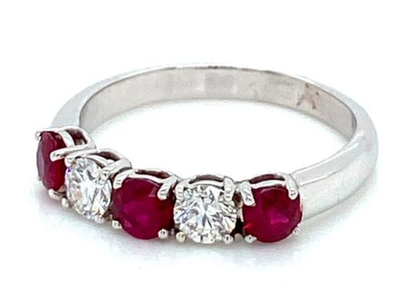 1 CT 925 Sterling Silver Red Ruby Round Cut Diamond Anniversary Band Ring