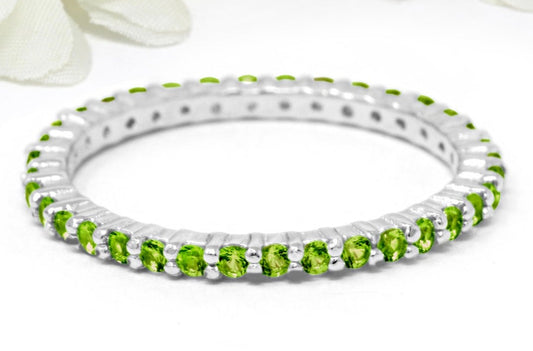 0.15 CT Round Cut Peridot Green 925 Sterling Silver Women Wedding Band Ring Birthday Gift For