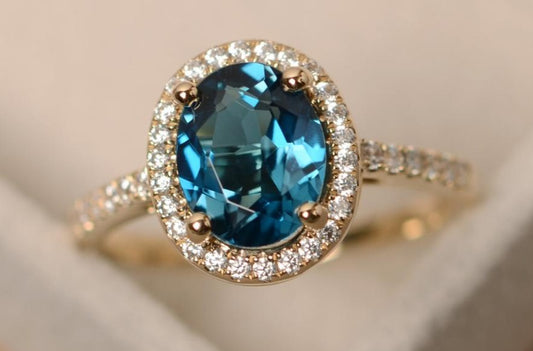 2 CT Oval Cut London Blue Topaz Diamond 925 Sterling Silver Women Engagement Halo Ring