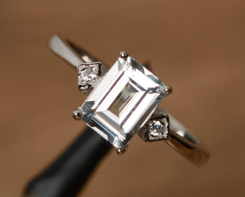 1 CT 925 Sterling Silver Emerald Cut Diamond Wedding Anniversary Ring