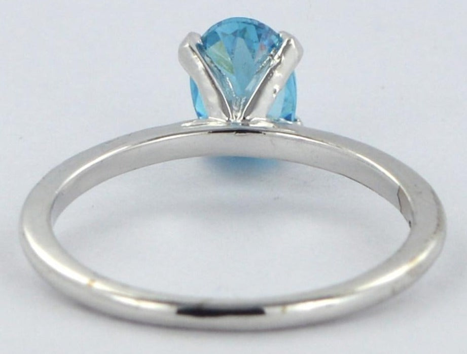 2 CT Oval Cut Blue Topaz 925 Sterling Sliver Women Engagement Solitaire Promise Ring