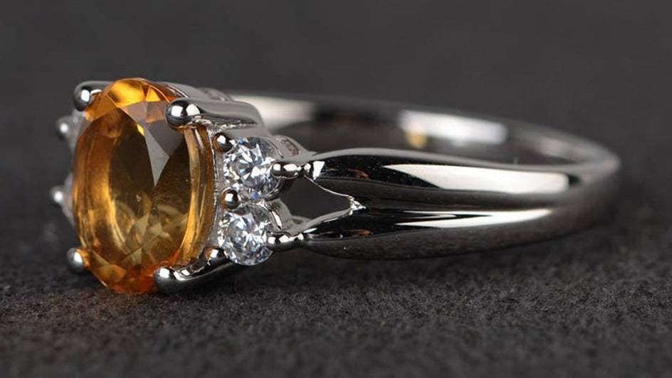 2 CT Oval Cut Yellow Citrine Diamond 925 Sterling Sliver Women Anniversary Ring Birthday Gift For