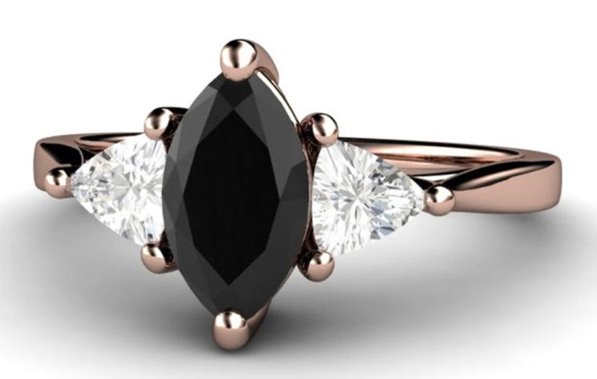 2 CT Marquise 3 Stone Cut Black Cubic Zirconia Diamond 925 Sterling Silver Women Engagement Ring