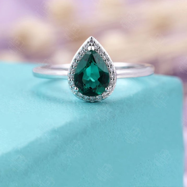 1 CT Pear Cut Emerald Diamond 925 Sterling Silver Women Halo Anniversary Ring