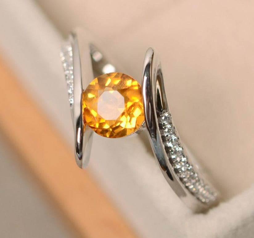 1 CT Round Cut Yellow Citrine Diamond 925 Sterling Silver Wedding Engagement Bypass Ring