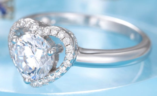 1 CT Round Cut Diamond 925 Sterling Silver Unisex Engagement Heart Shape Gift Ring