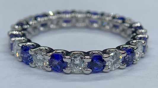 2 CT Round Cut Blue Sapphire Diamond 925 Sterling Silver Women Anniversary Band Ring