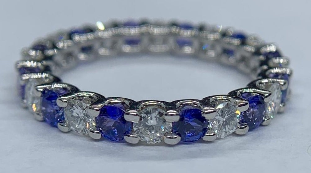 2 CT Round Cut Blue Sapphire Diamond 925 Sterling Silver Women Anniversary Band Ring