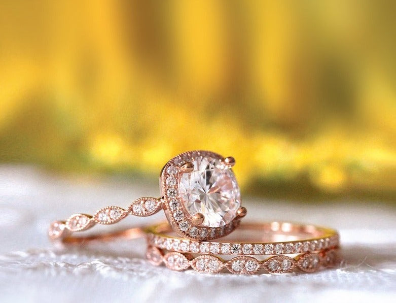 2 CT Brilliant Cut Diamond 925 Sterling Silver Women's Halo Anniversary Trio Ring Set