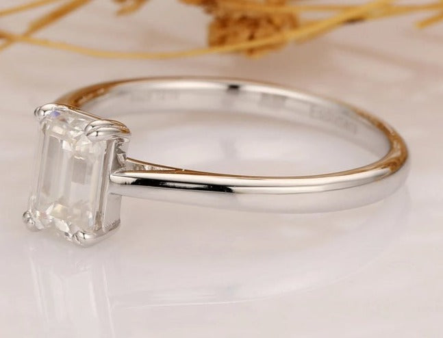1/2 CT Emerald Cut Diamond 925 Sterling Silver Wedding Anniversary Solitaire Ring