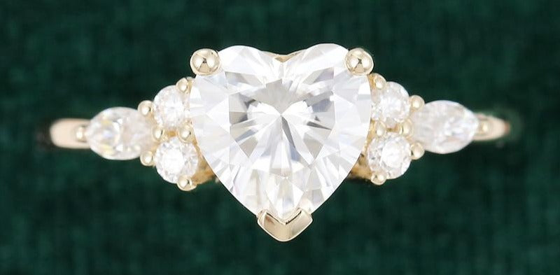 2 CT Heart Cut White Diamond Yellow Gold Over 925 Sterling Sliver Women Anniversary Ring Gift For Her