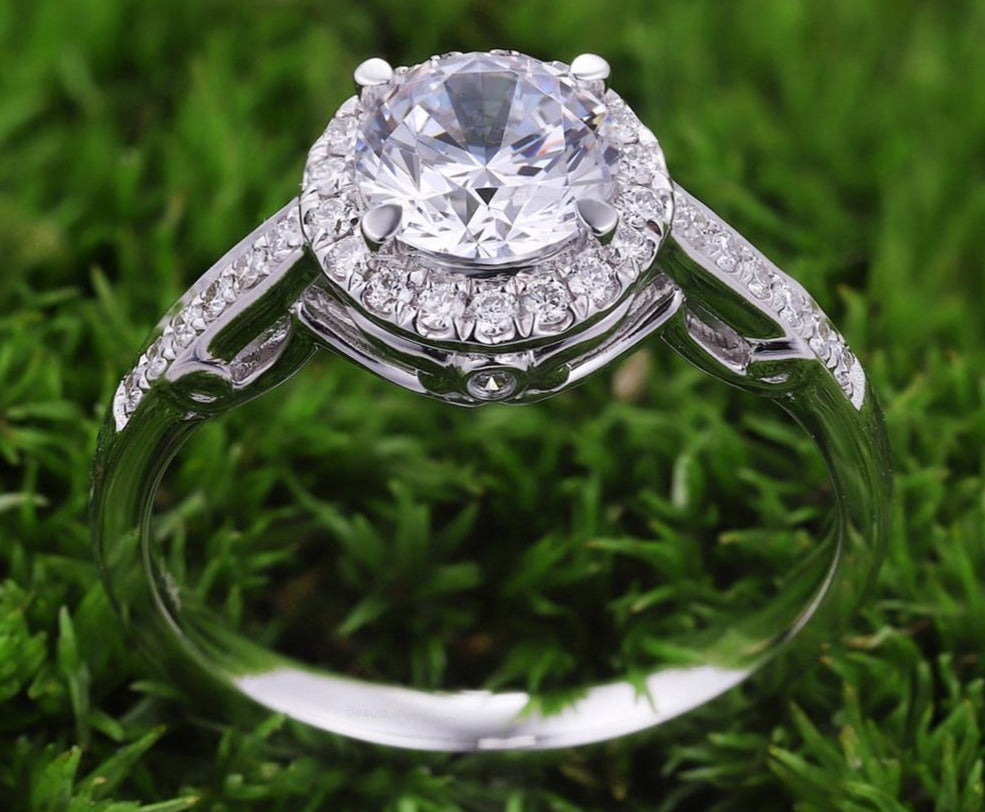 1/2 CT 925 Sterling Silver Round Cut Diamond Halo Women Anniversary Ring
