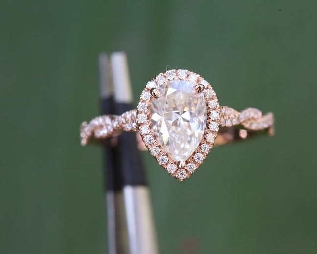 1 CT Pear Cut Diamond 925 Sterling Silver Halo Women Twisted Promise Ring