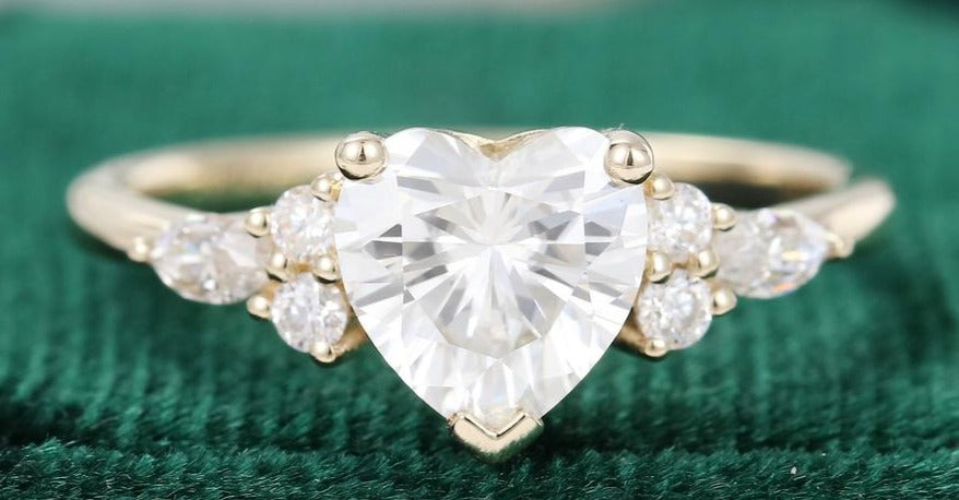 2 CT Heart Cut White Diamond Yellow Gold Over 925 Sterling Sliver Women Anniversary Ring Gift For Her