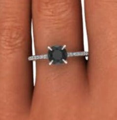 2 CT Round Cut Black Cubic Zirconia Diamond 925 Sterling Sliver Women Engagement Band Ring