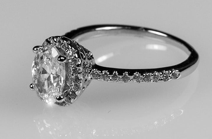 1 CT Oval Cut CZ Diamond 925 Sterling Silver Halo Anniversary Ring