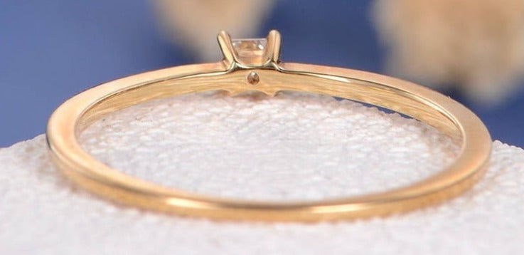 0.10 CT Princess Cut Diamond 14k Rose gold Over 925 Sterling Silver Women Band Solitaire Ring