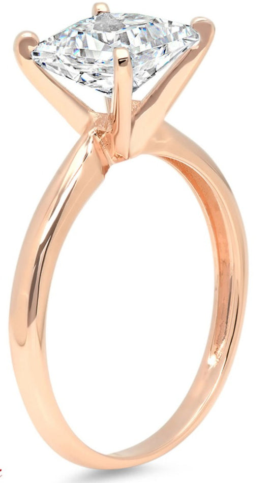 2 CT Princess Cut Diamond Rose Gold Over 925 Sterling Silver Women Solitaire Engagement Wedding Ring