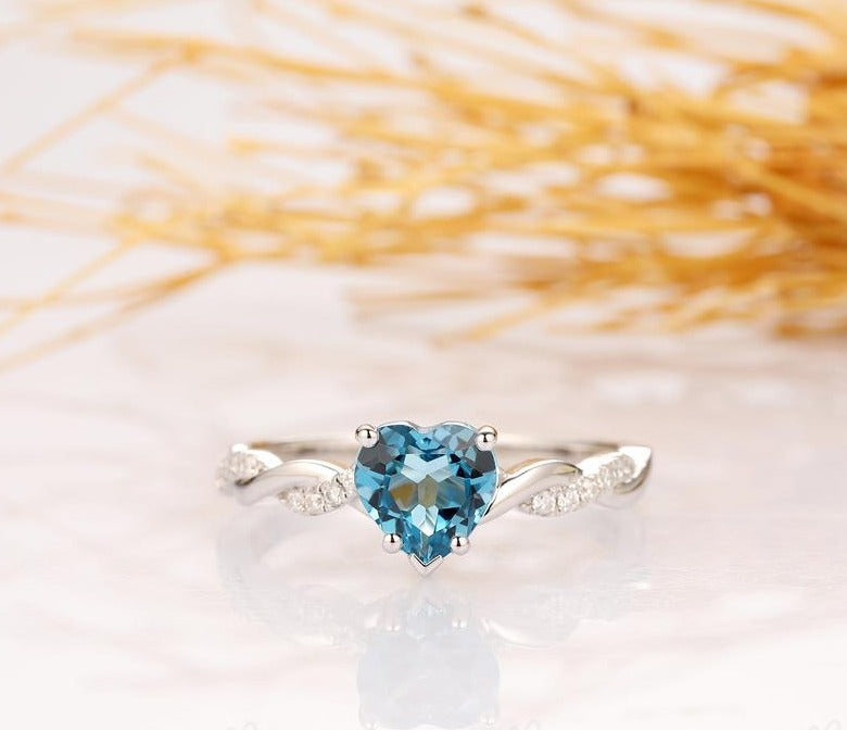1.25 Ct Heart Cut London Blue Topaz Infinity Promise Ring For Her In 925 Sterling Silver