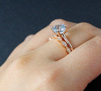 1 CT Round Cut Aquamarine Diamond 925 Sterling Silver Bridal Ring set