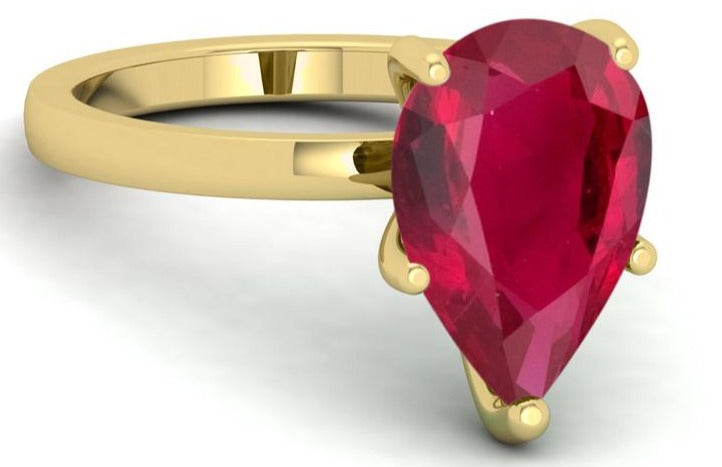 2 CT Pear Cut Red Ruby Yellow Gold Over 925 Sterling Sliver Unique Engagement Promise Ring Gift For Her