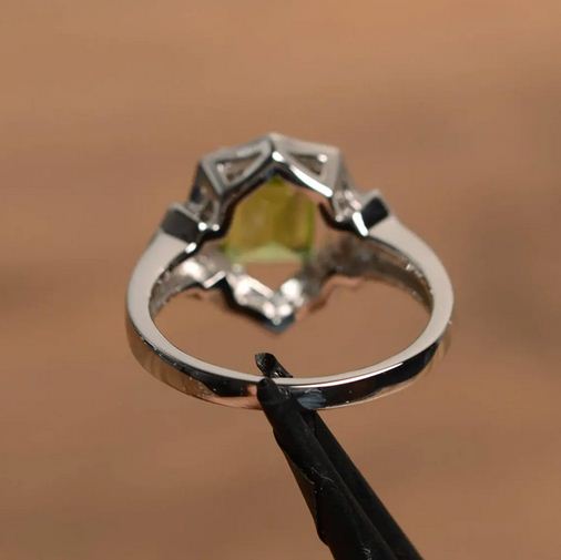 4.00 Ct Emerald Cut Green Peridot Halo Engagement Wedding Ring 925 Sterling Silver