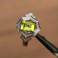 4.00 Ct Emerald Cut Green Peridot Halo Engagement Wedding Ring 925 Sterling Silver