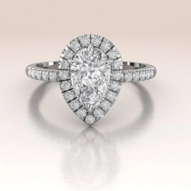 1 CT Pear Cut Diamond 925 Sterling Silver Halo Anniversary Ring