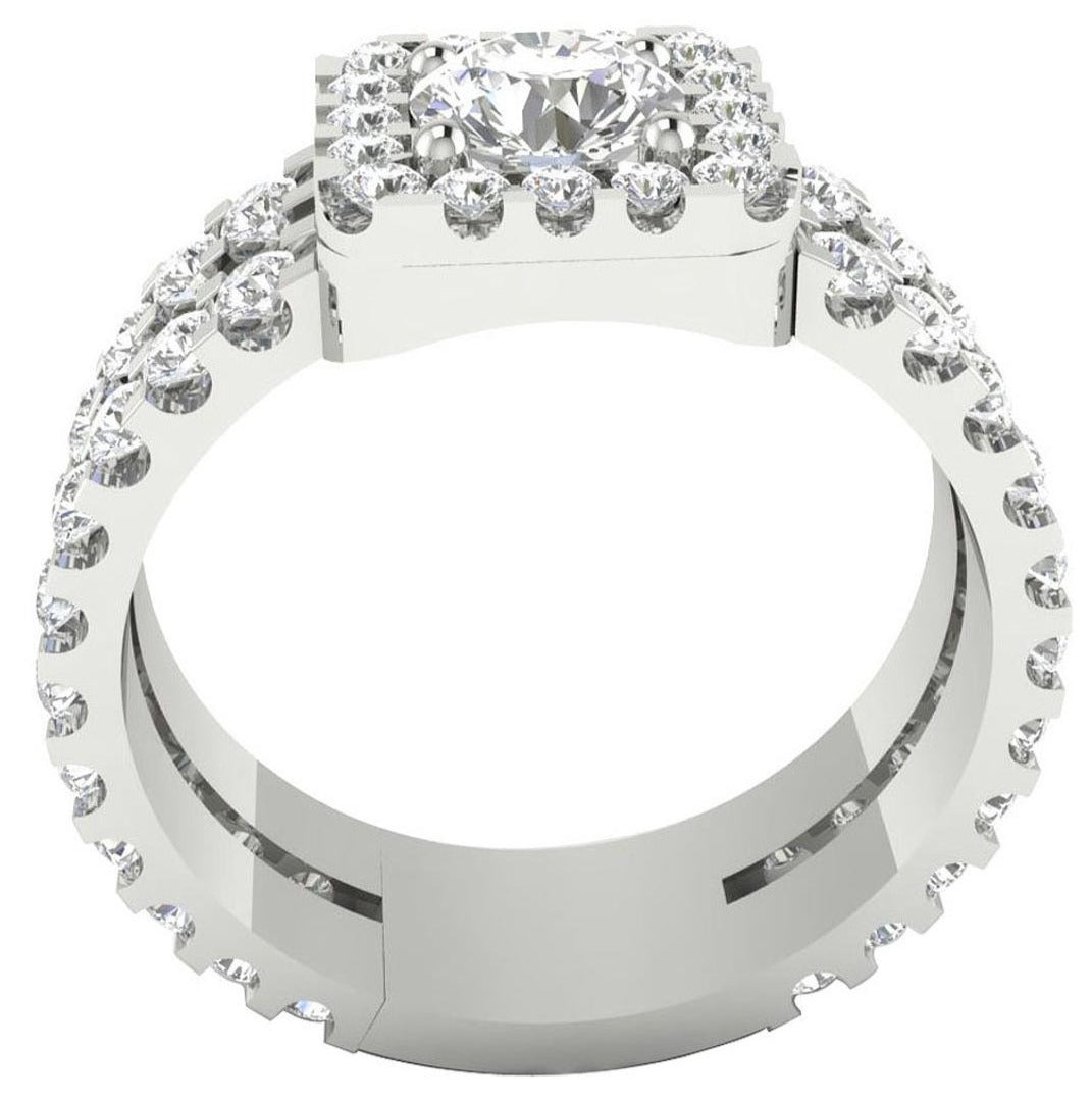 2 CT Round Cut Diamond 925 Sterling Silver Solitaire Halo Anniversary Ring