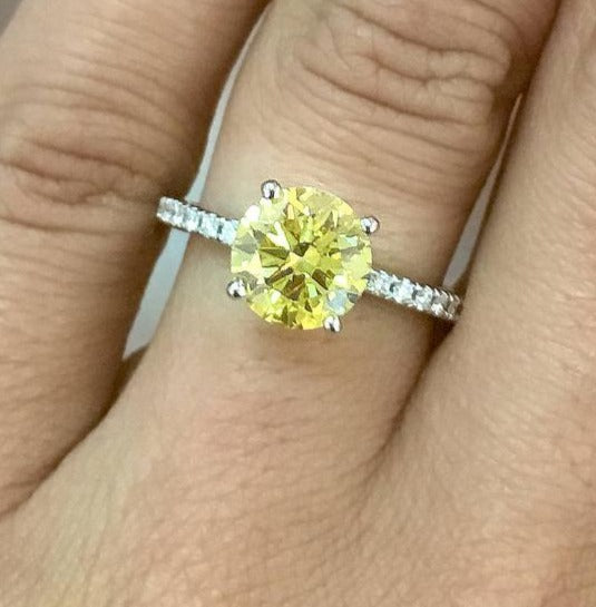 2 CT Round Cut Yellow Citrine Diamond 925 Sterling Silver Women Halo Engagement Ring