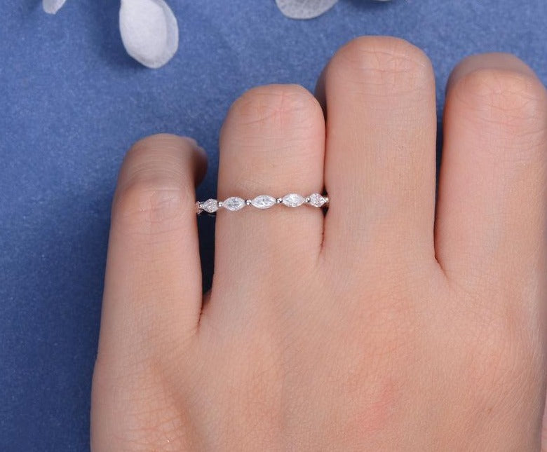 1.50 Ct Marquise Cut White Diamond 925 Sterling Silver Full Eternity Engagement Band Ring