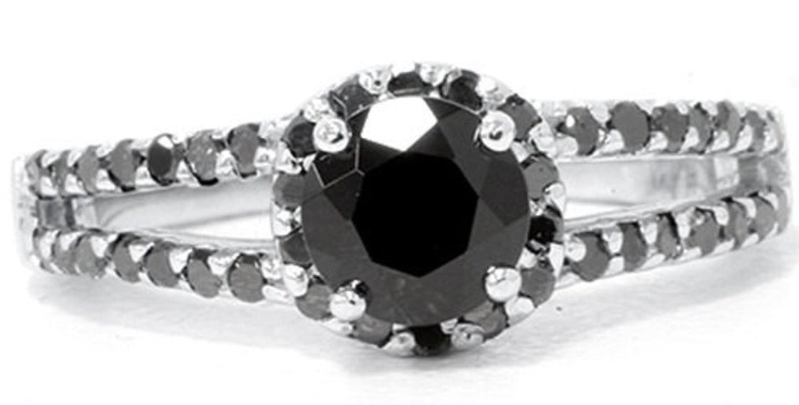 2 CT Round Cut Black Cubic Zirconia Diamond 925 Sterling Sliver Women Engagement Halo Ring