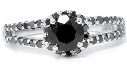 2 CT Round Cut Black Cubic Zirconia Diamond 925 Sterling Sliver Women Engagement Halo Ring