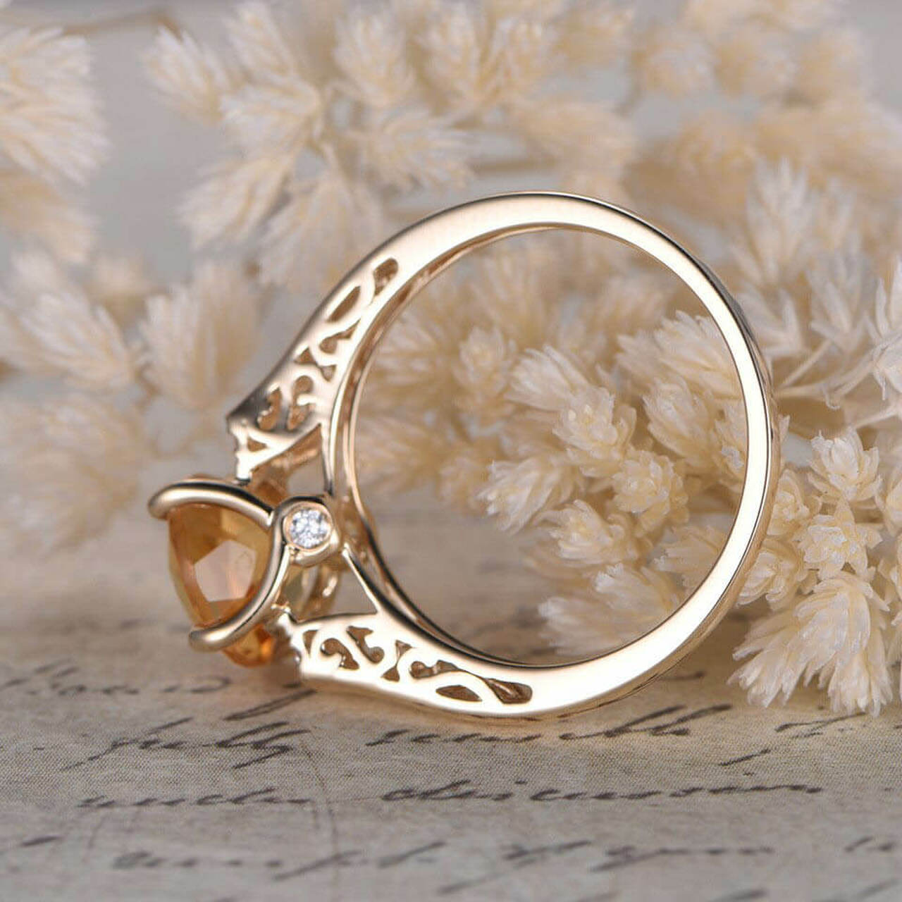 2.10 Ct Round Cut Yellow Citrine & White CZ 925 Sterling Silver Solitaire W/Accents Engagement Ring