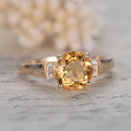 2.10 Ct Round Cut Yellow Citrine & White CZ 925 Sterling Silver Solitaire W/Accents Engagement Ring