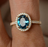 2 CT Oval Cut London Blue Topaz Diamond 925 Sterling Silver Women Engagement Halo Ring
