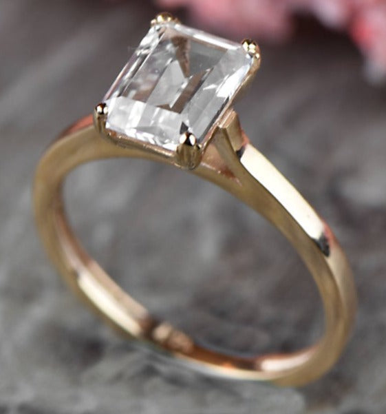 1 CT Emerald Cut Diamond 925 Sterling Silver Women Solitaire Anniversary Ring