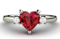 2 CT Heart Cut Red Ruby 3 Stone Diamond 925 Sterling Silver Anniversary Ring