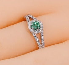 0.20 CT Round Cut Emerald Green Diamond 925 Sterling Silver Women Engagement Ring