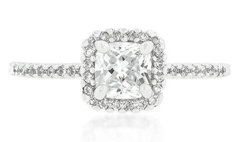 1 CT Princess Cut Diamond 925 Sterling Sliver Women Anniversary Halo Promise Ring