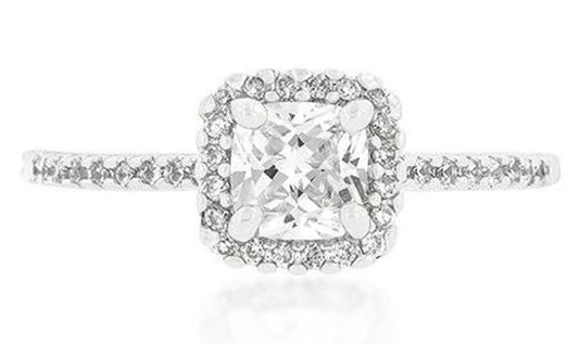 1 CT Princess Cut Diamond 925 Sterling Sliver Women Anniversary Halo Promise Ring