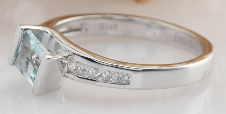 1 CT Princess Cut Aquamarine Blue Diamond 925 Sterling Sliver Women Wedding Promise Ring