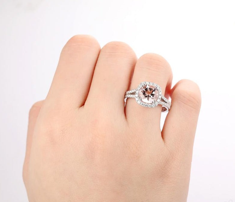 2.10 Ct Cushion Cut Pink Morganite Gorgeous Halo Engagement Ring In 925 Sterling Silver