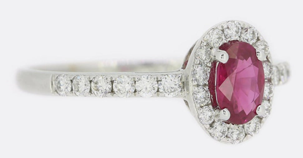 1 CT Oval Cut Ruby Red Diamond 925 Sterling Sliver Women Cluster Engagement Halo Ring