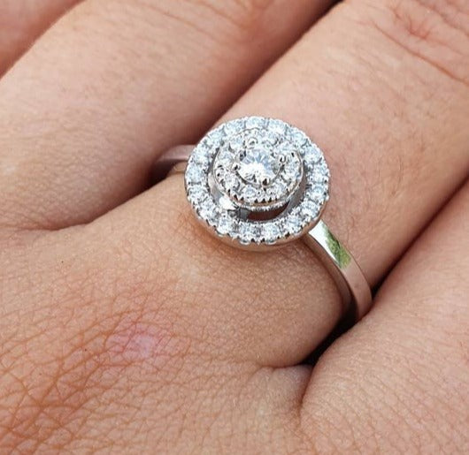 1 CT Round Cut Diamond 925 Sterling Silver Unisex Anniversary Halo Ring